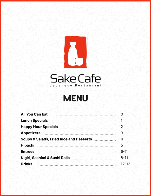 Sake Café menu page